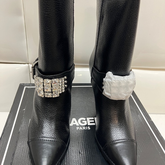 Karl Lagerfield Mable 9.5 Rhinestone Crystal Studded Leather Heel GOTH ALT - Picture 4 of 14